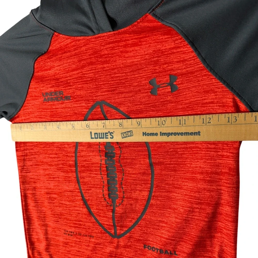 Under Armour Boys Football Hoodie Kids Neon Orange Size 5 Gray Raglan Activewear